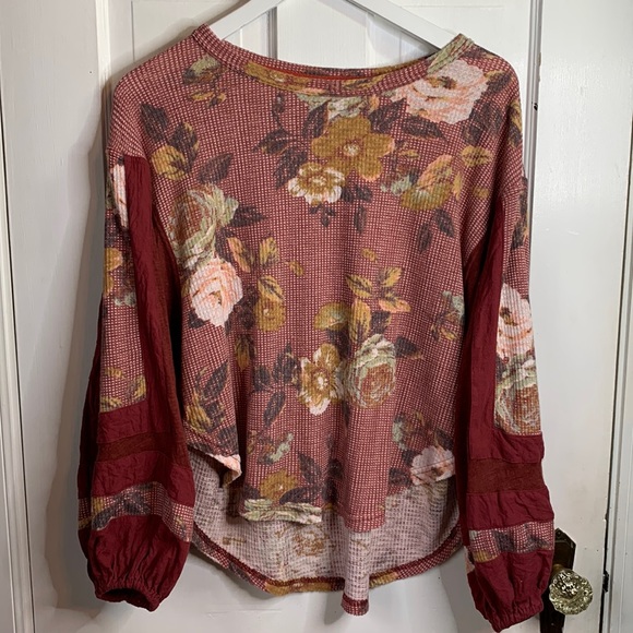 Free People Flower Patch Boho Thermal Top Oversize Blouse Size XS - Picture 2 of 9